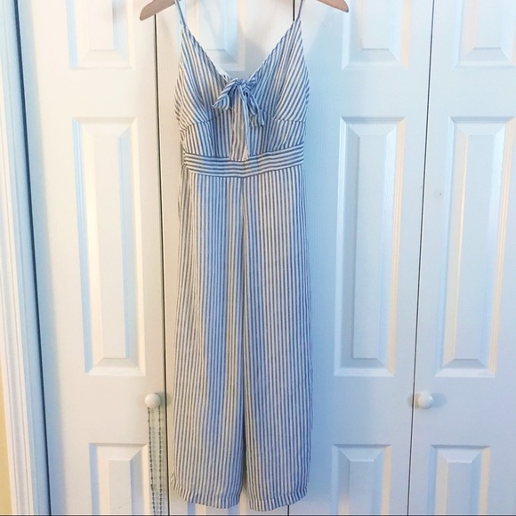 Pants - Pinstripe Culotte Tie-Front Jumpsuit